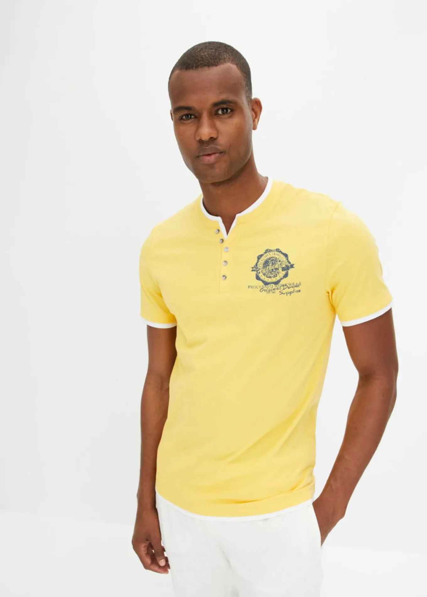 Camiseta de algodón orgánico puro con cuello henley y manga corta (2 unidades)