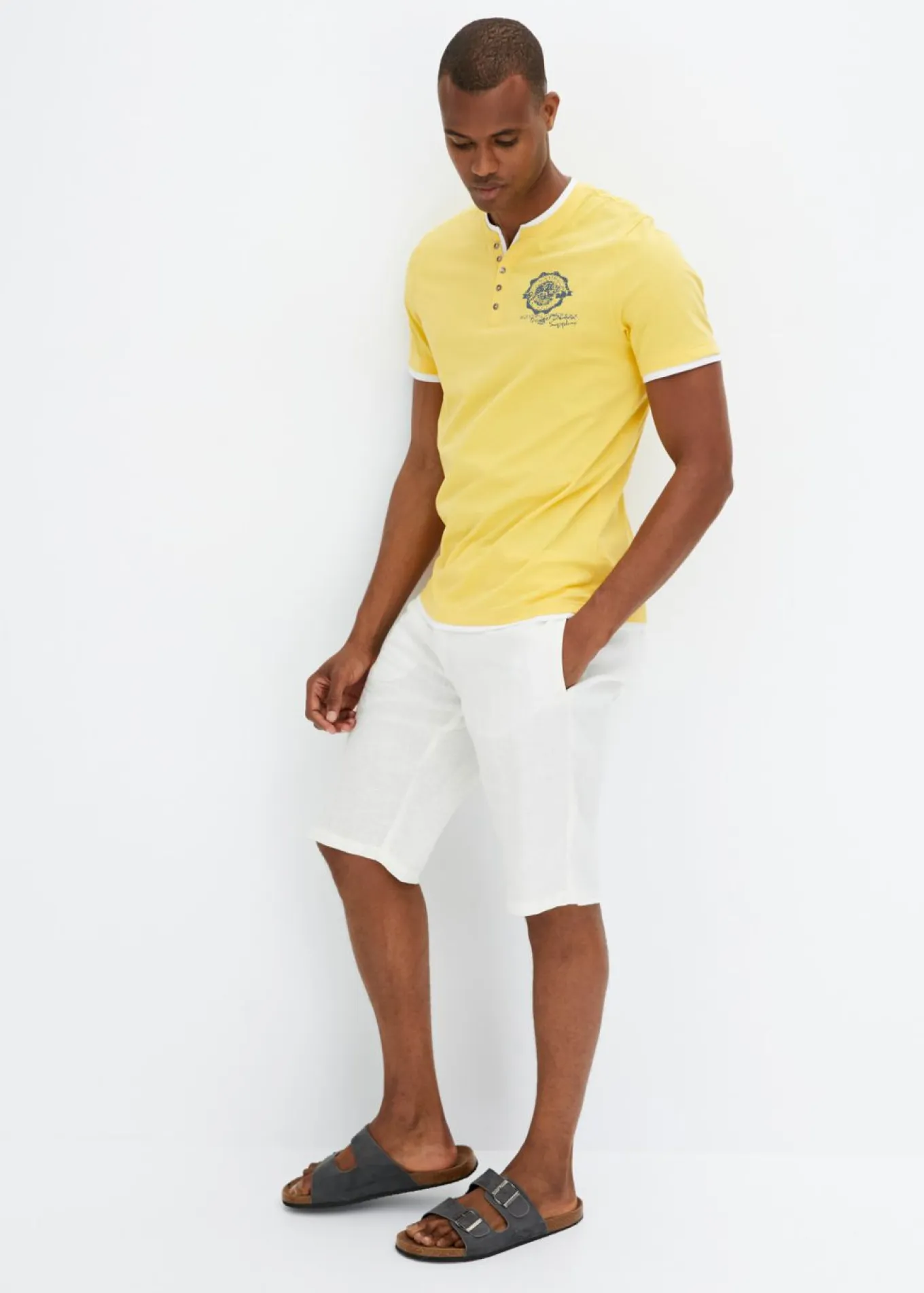 Camiseta de algodón orgánico puro con cuello henley y manga corta (2 unidades)