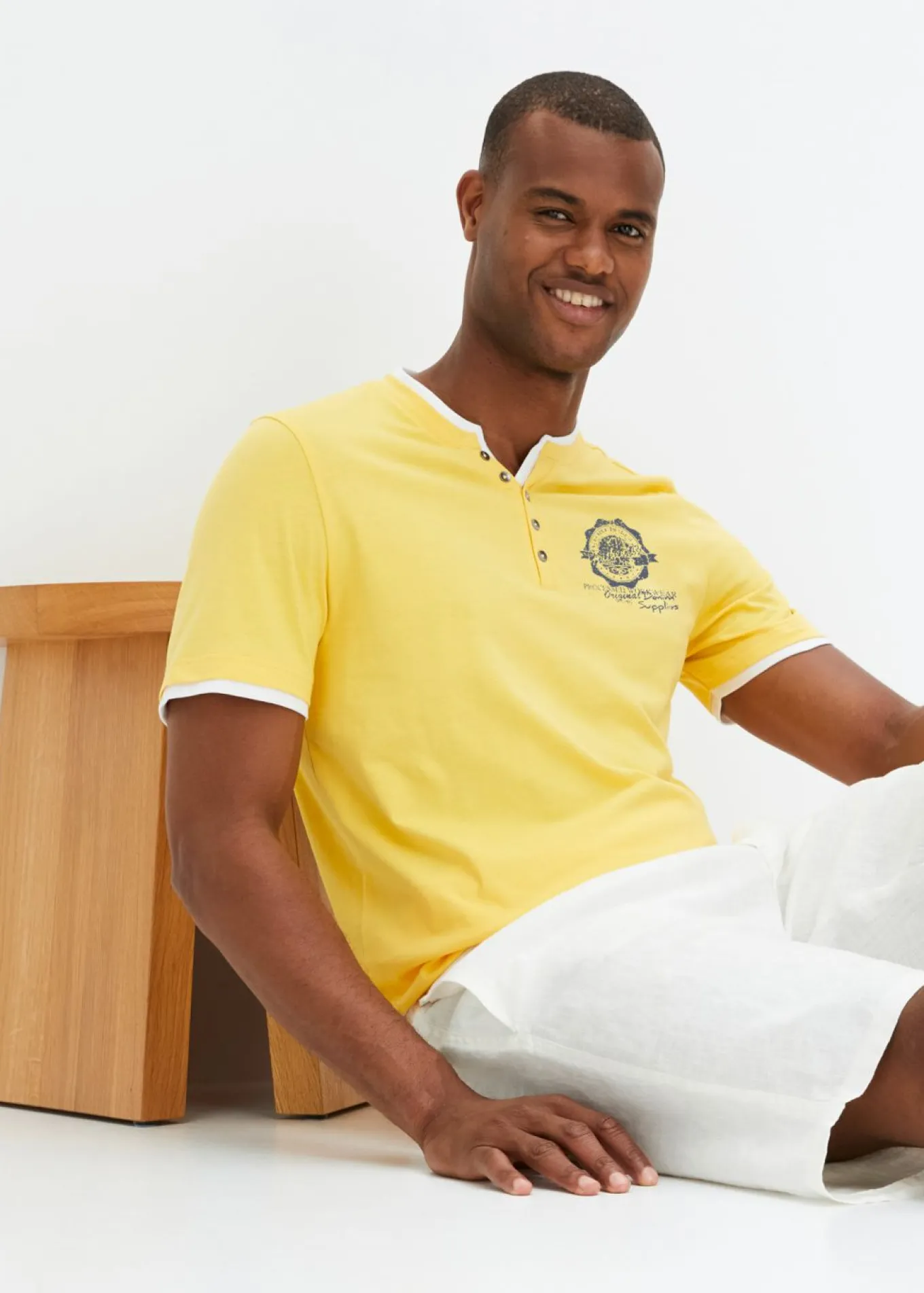 Camiseta de algodón orgánico puro con cuello henley y manga corta (2 unidades)