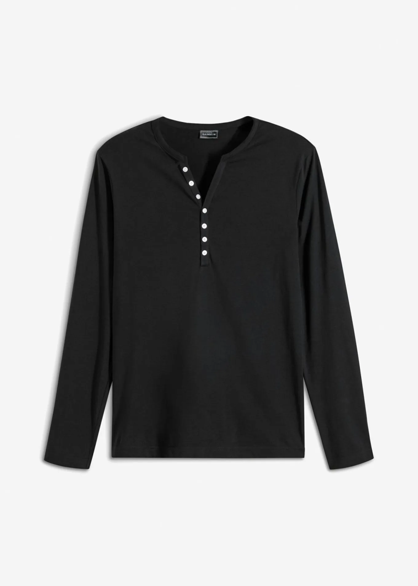 Camiseta de algodón orgánico puro con cuello henley, manga larga y corte entallado