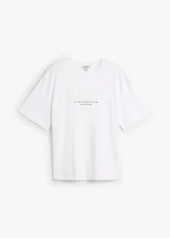 Camiseta de algodón orgánico puro con corte holgado y estampado 3D