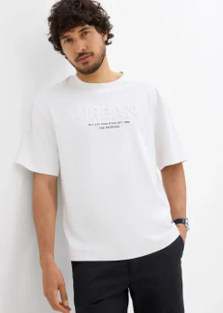 Camiseta de algodón orgánico puro con corte holgado y estampado 3D