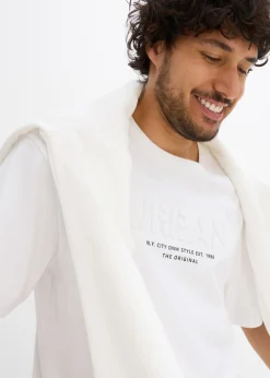 Camiseta de algodón orgánico puro con corte holgado y estampado 3D