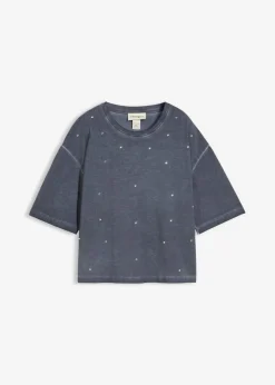 Camiseta de algodón puro con piedras brillantes