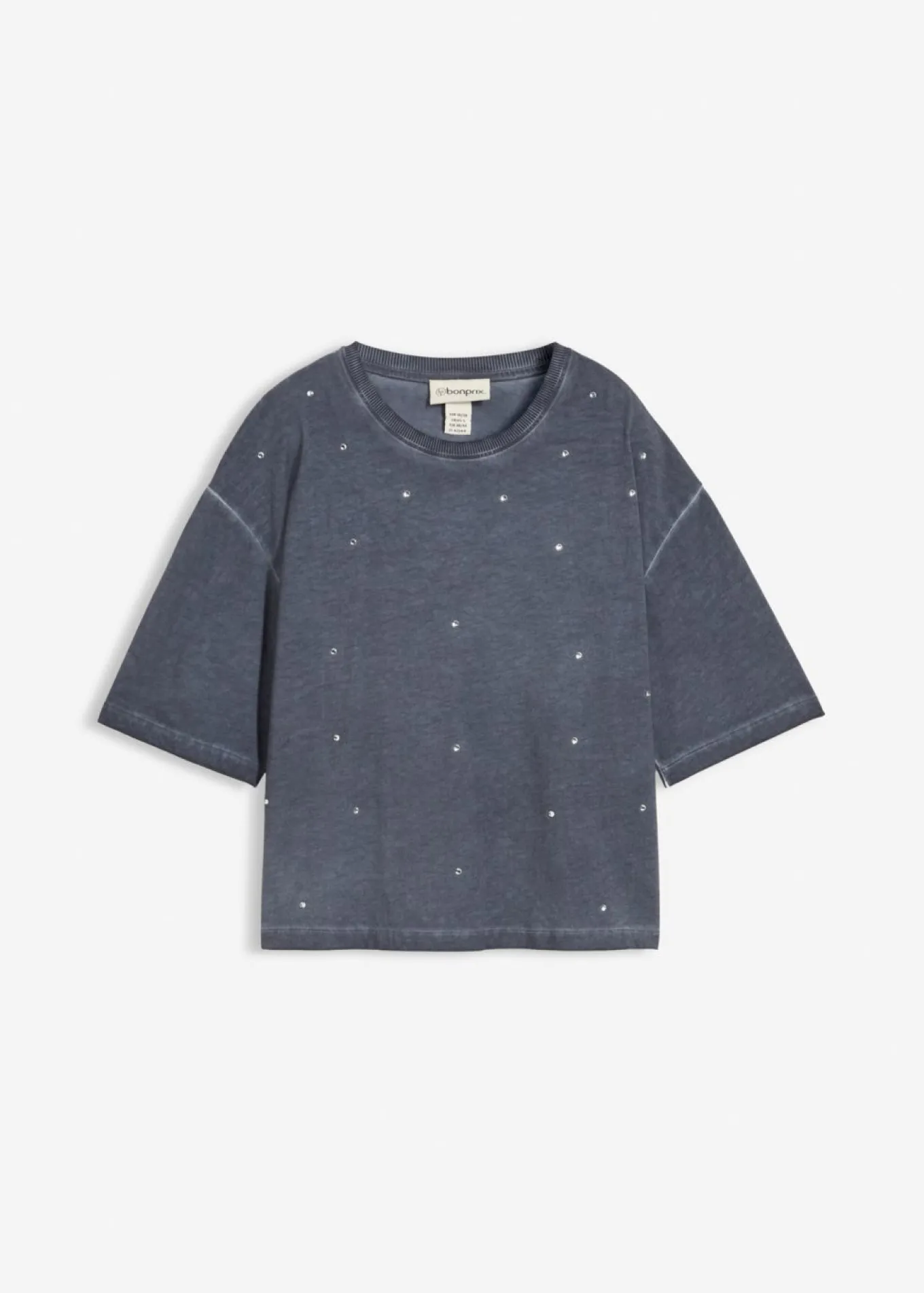 Camiseta de algodón puro con piedras brillantes