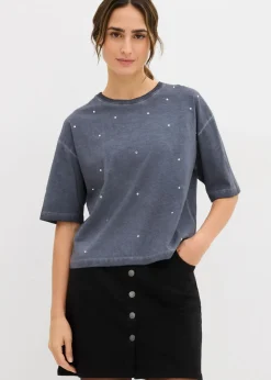 Camiseta de algodón puro con piedras brillantes