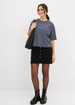 Camiseta de algodón puro con piedras brillantes