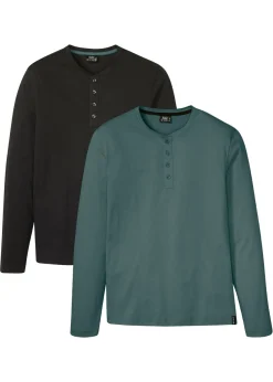 Camiseta de algodón puro con cuello henley (2 unidades)