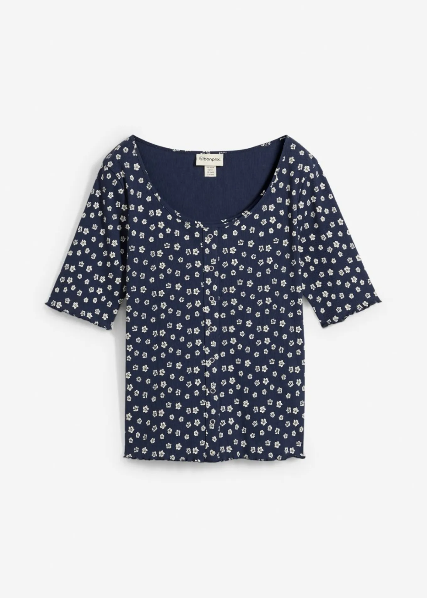 Camiseta de canalé con estampado de flores y manga corta