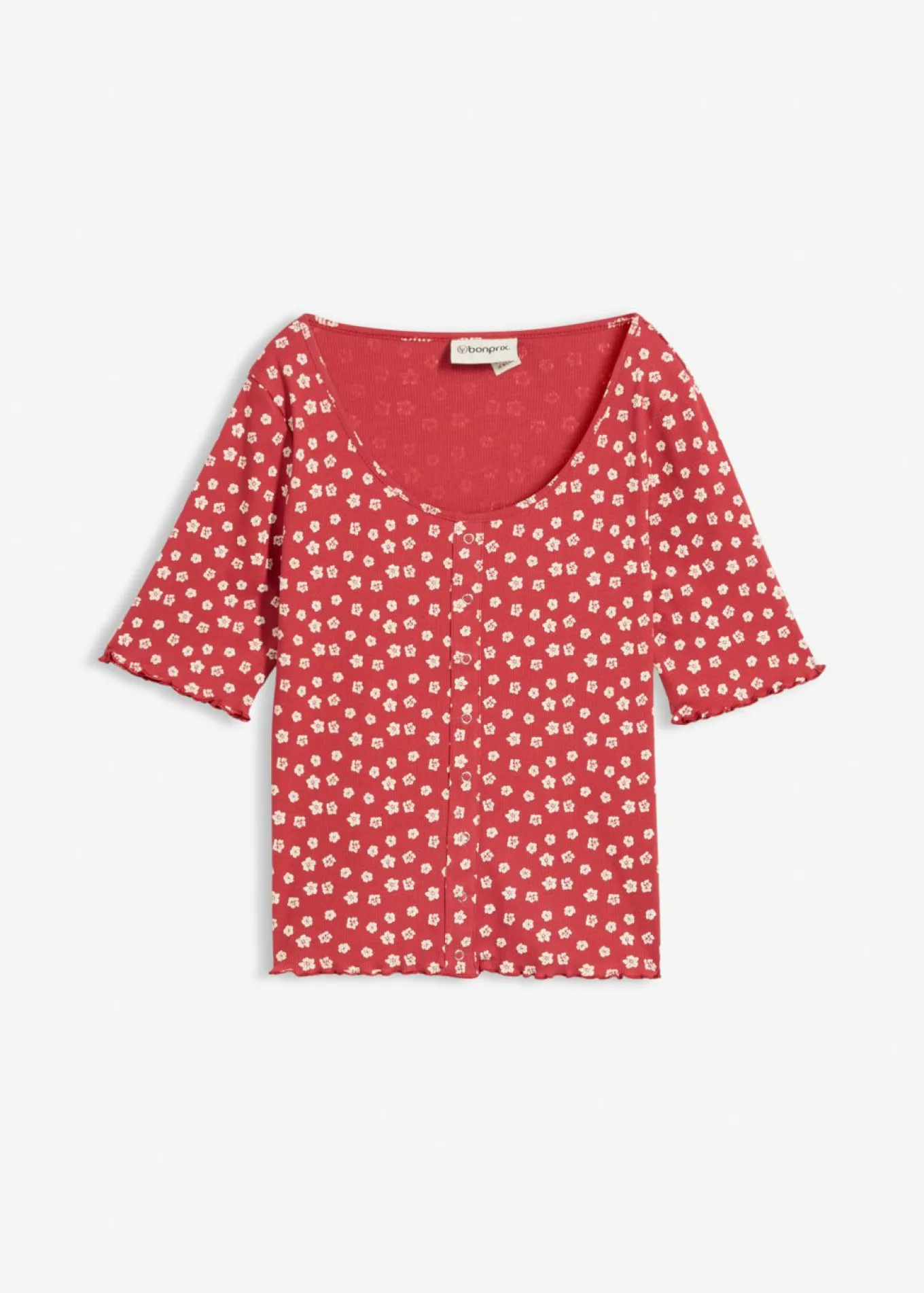 Camiseta de canalé con estampado de flores y manga corta