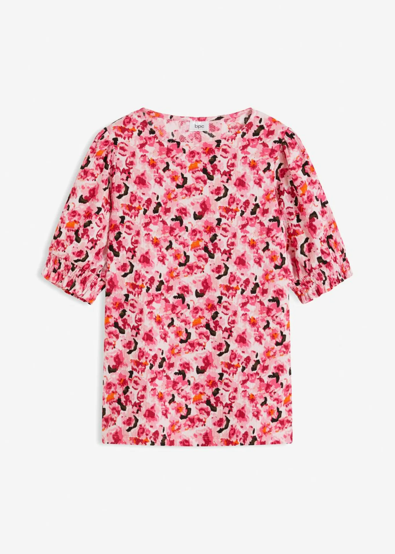 Camiseta de crepé borken con mangas abullonadas, media manga