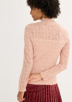 Camiseta de encaje y cuello vuelto