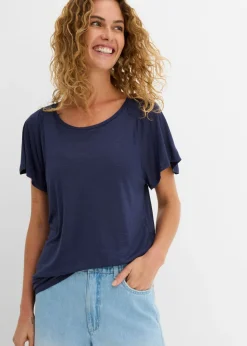 Camiseta de hilo flameado con mangas de murciélago