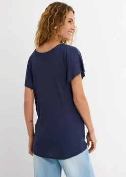 Camiseta de hilo flameado con mangas de murciélago
