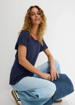 Camiseta de hilo flameado con mangas de murciélago