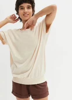 Camiseta de hilo flameado de algodón orgánico con cuello de nido de abeja