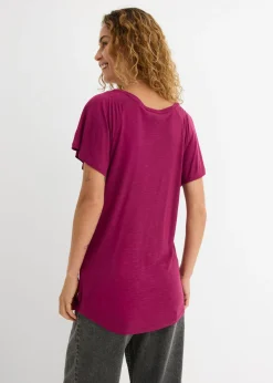 Camiseta de hilo flameado con mangas de murciélago