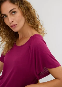 Camiseta de hilo flameado con mangas de murciélago