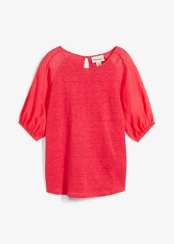 Camiseta de lino con mangas abullonadas