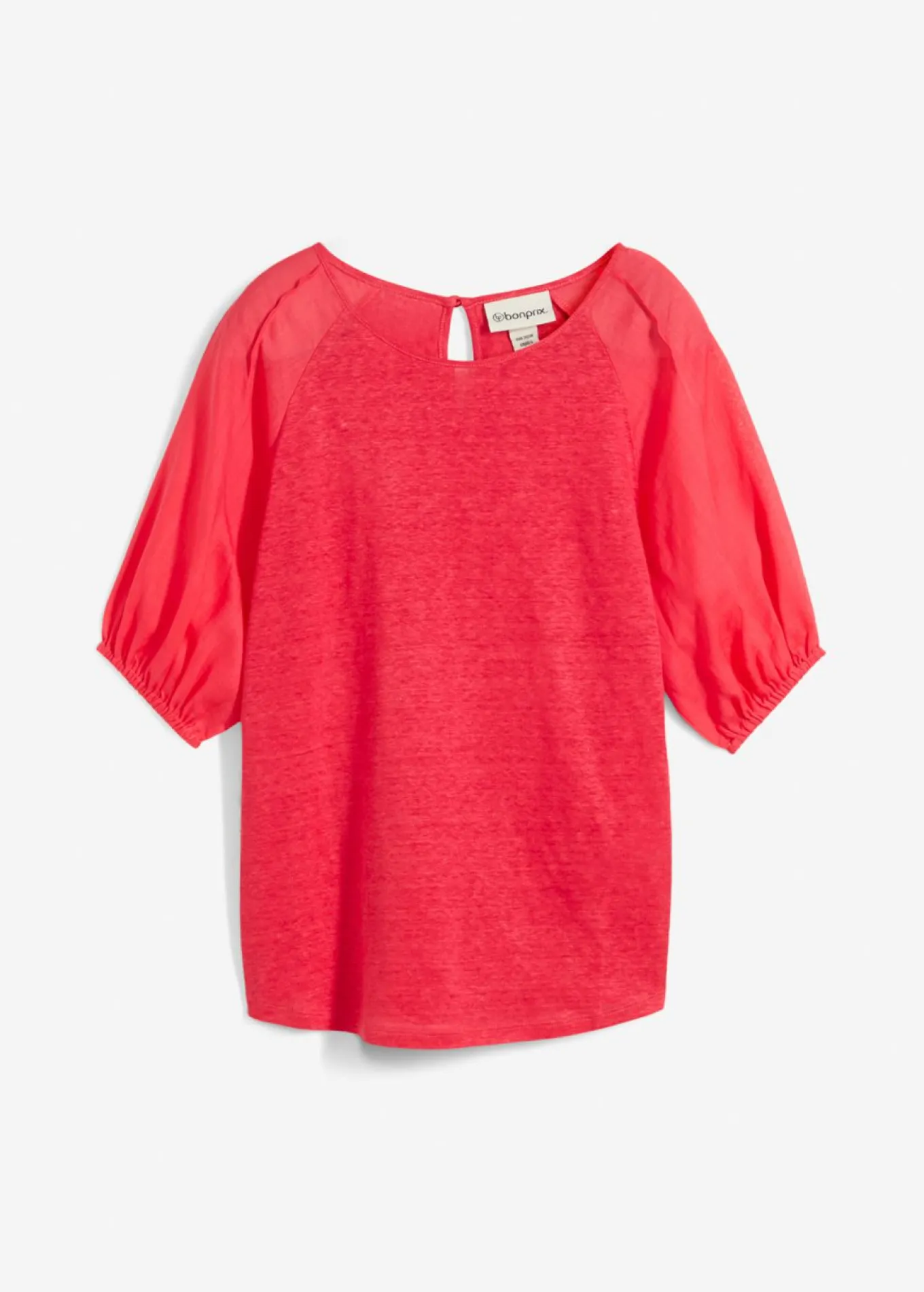 Camiseta de lino con mangas abullonadas