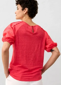 Camiseta de lino con mangas abullonadas