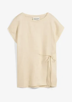 Camiseta de lino puro con ribete tejido