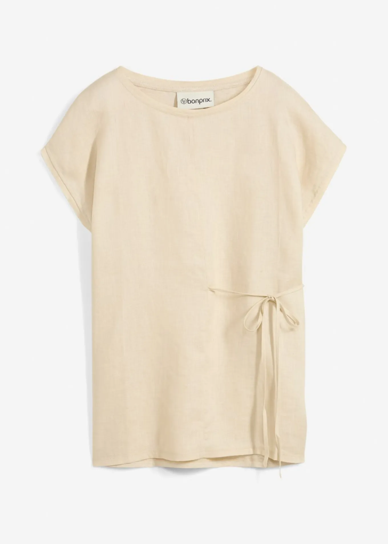 Camiseta de lino puro con ribete tejido