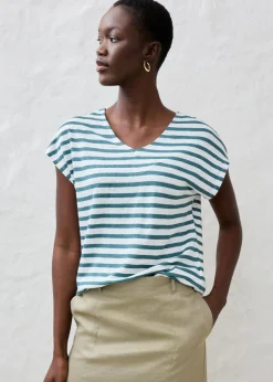 Camiseta de lino puro con mangas tipo murciélago