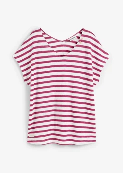 Camiseta de lino puro con mangas tipo murciélago