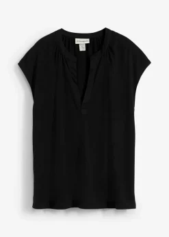 Camiseta de manga corta con escote henley de mezcla de viscosa