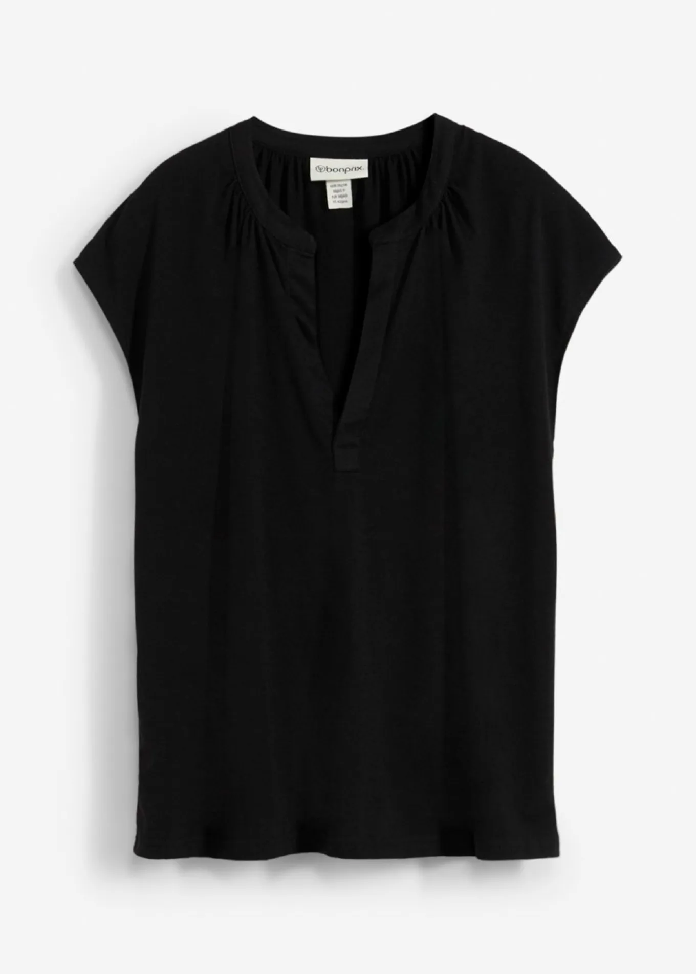 Camiseta de manga corta con escote henley de mezcla de viscosa