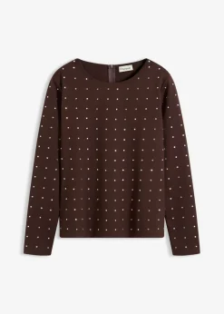Camiseta de manga larga con aplicación de piedras brillantes
