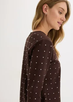 Camiseta de manga larga con aplicación de piedras brillantes