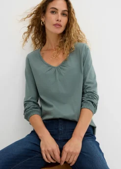 Camiseta de manga larga con elástico de algodón puro