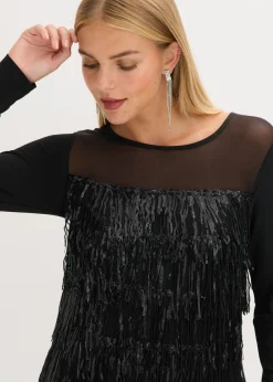 Camiseta de manga larga con flecos de lentejuelas