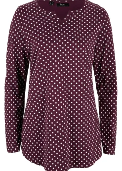 Camiseta de manga larga de lunares con aberturas laterales