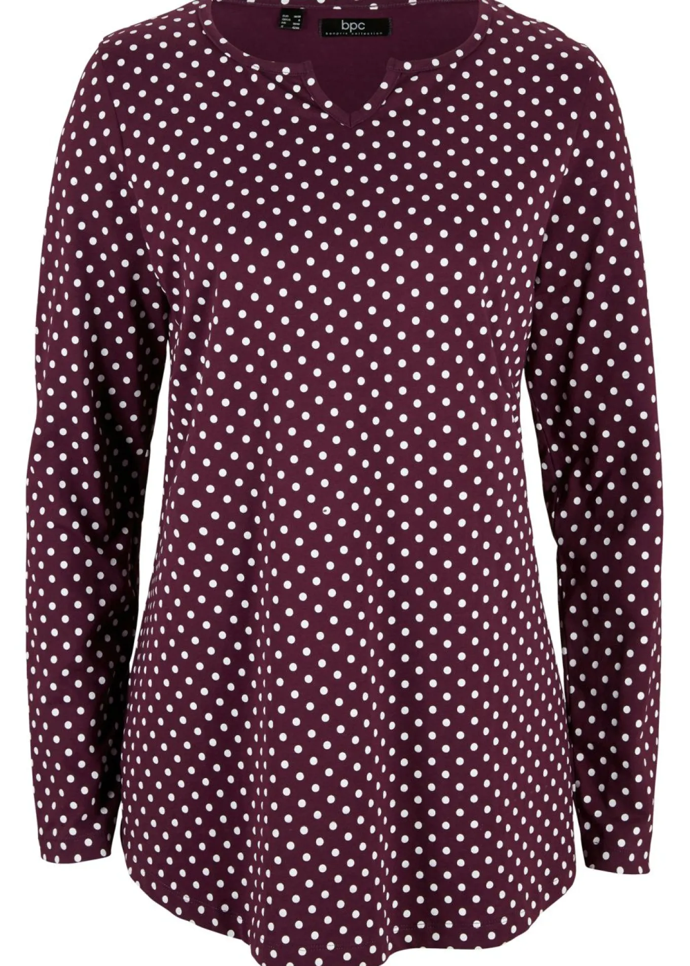 Camiseta de manga larga de lunares con aberturas laterales
