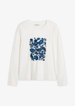 Camiseta de manga larga de algodón orgánico con estampado decorativo