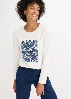 Camiseta de manga larga de algodón orgánico con estampado decorativo