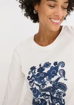 Camiseta de manga larga de algodón orgánico con estampado decorativo