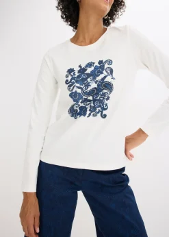 Camiseta de manga larga de algodón orgánico con estampado decorativo