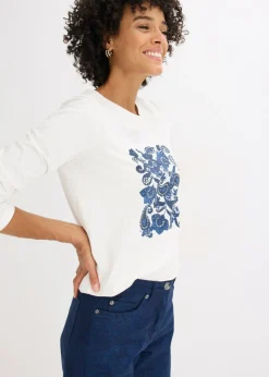 Camiseta de manga larga de algodón orgánico con estampado decorativo