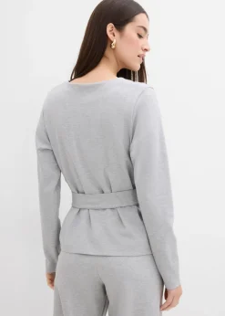 Camiseta de manga larga de mezcla de viscosa con cinta ancha para atar