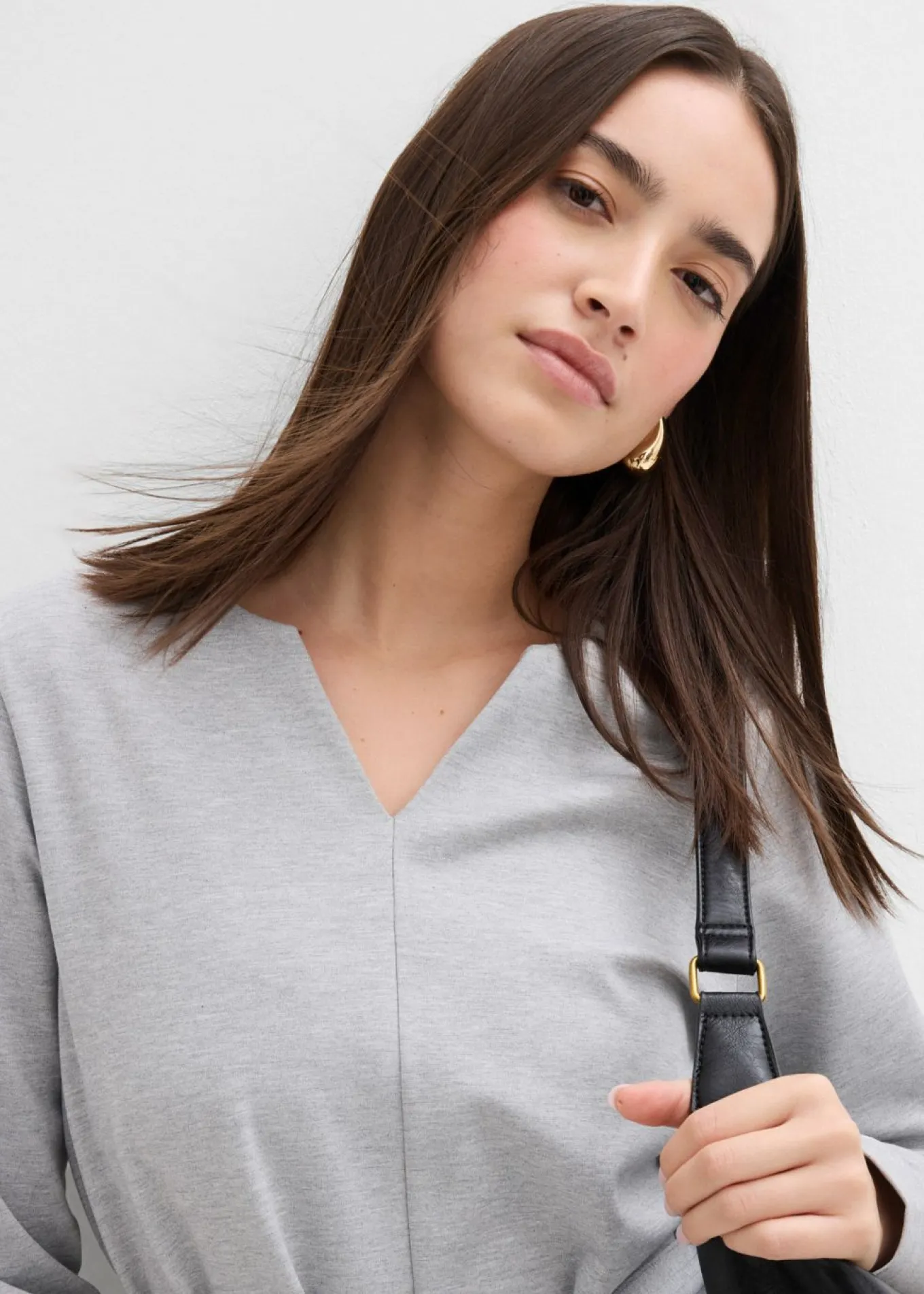 Camiseta de manga larga de mezcla de viscosa con cinta ancha para atar