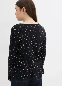 Camiseta de manga larga de mezcla de algodón orgánico elástico