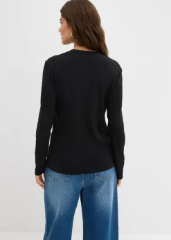 Camiseta de manga larga de canalé de algodón puro