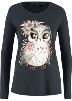 Camiseta de manga larga en algodón con estampado de búho
