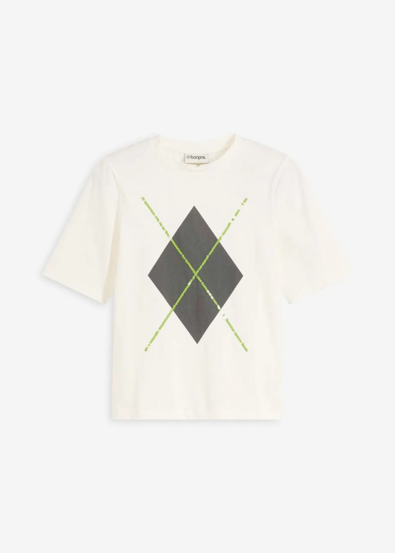 Camiseta de media manga con lentejuelas y estampado