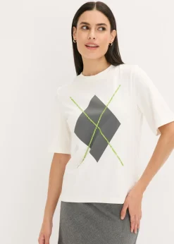 Camiseta de media manga con lentejuelas y estampado