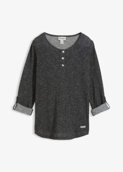 Camiseta de mezcla de algodón con manga larga y botones